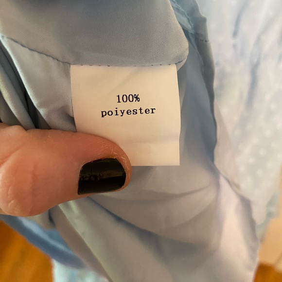 NWT BTFBM Women Casual light blue Dress V Neck Tie Neck Long Sleeve Dot Ruffle - Picture 5 of 7